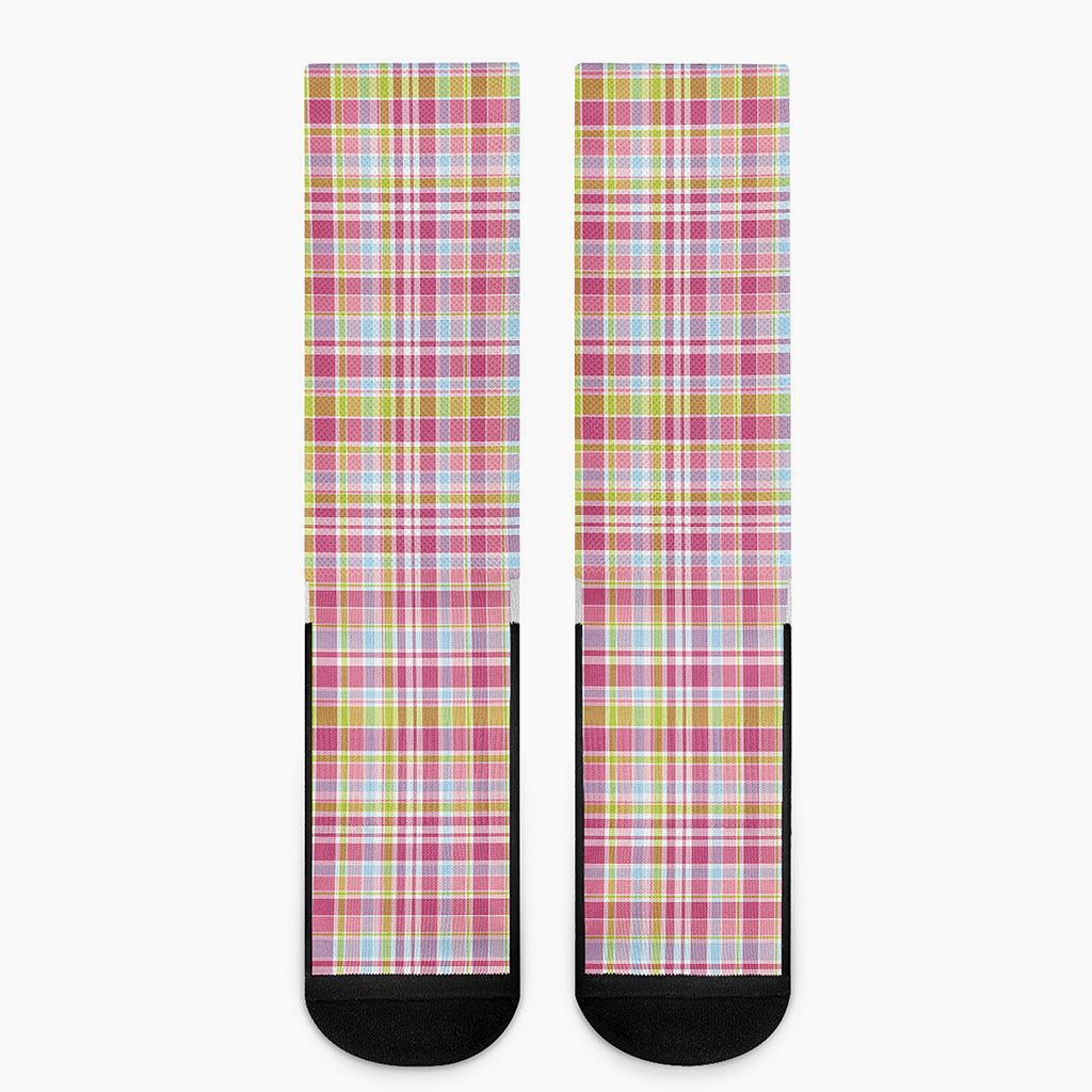 Cotton Candy Pastel Plaid Pattern Print Crew Socks