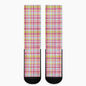 Cotton Candy Pastel Plaid Pattern Print Crew Socks