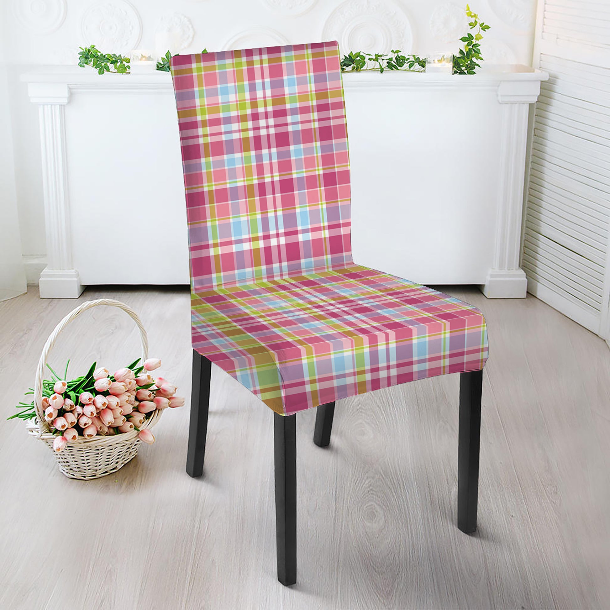 Cotton Candy Pastel Plaid Pattern Print Dining Chair Slipcover