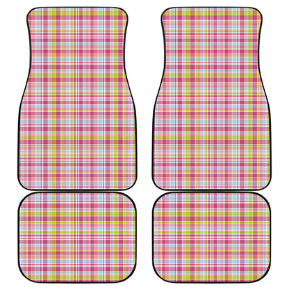 Cotton Candy Pastel Plaid Pattern Print Front and Back Car Floor Mats