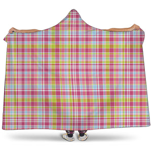 Cotton Candy Pastel Plaid Pattern Print Hooded Blanket