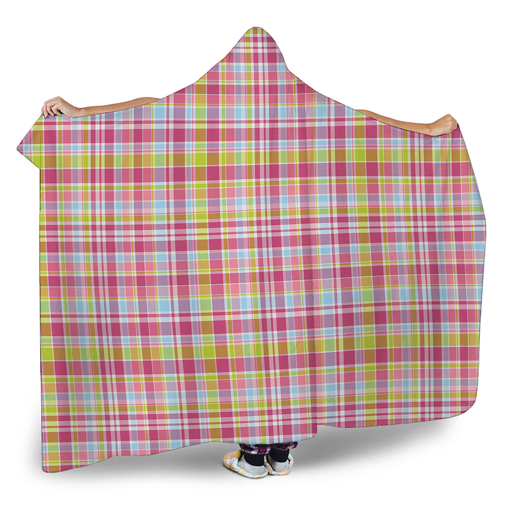 Cotton Candy Pastel Plaid Pattern Print Hooded Blanket