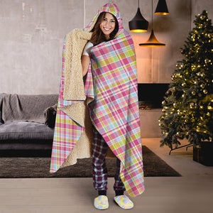 Cotton Candy Pastel Plaid Pattern Print Hooded Blanket