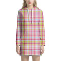 Cotton Candy Pastel Plaid Pattern Print Pullover Hoodie Dress
