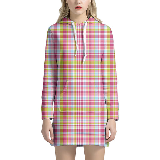 Cotton Candy Pastel Plaid Pattern Print Hoodie Dress