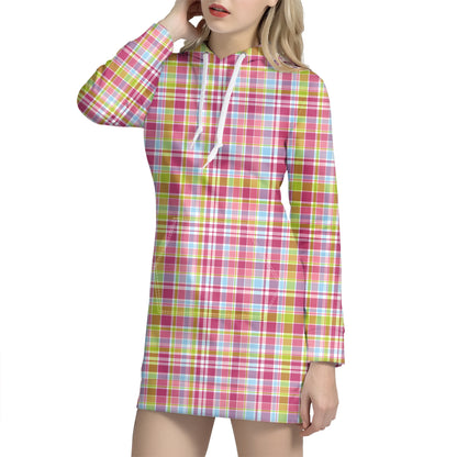 Cotton Candy Pastel Plaid Pattern Print Hoodie Dress