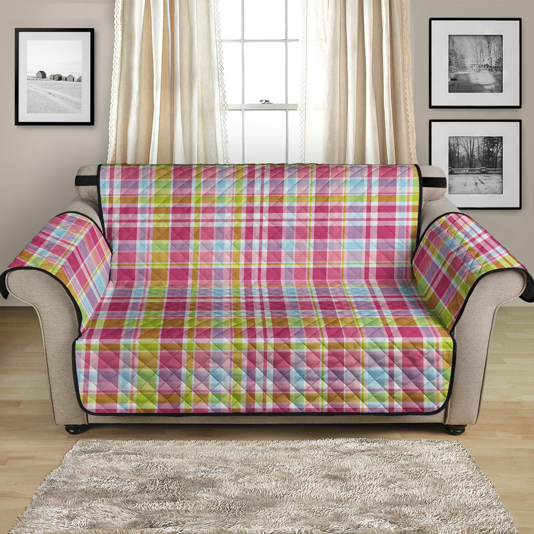 Cotton Candy Pastel Plaid Pattern Print Loveseat Protector