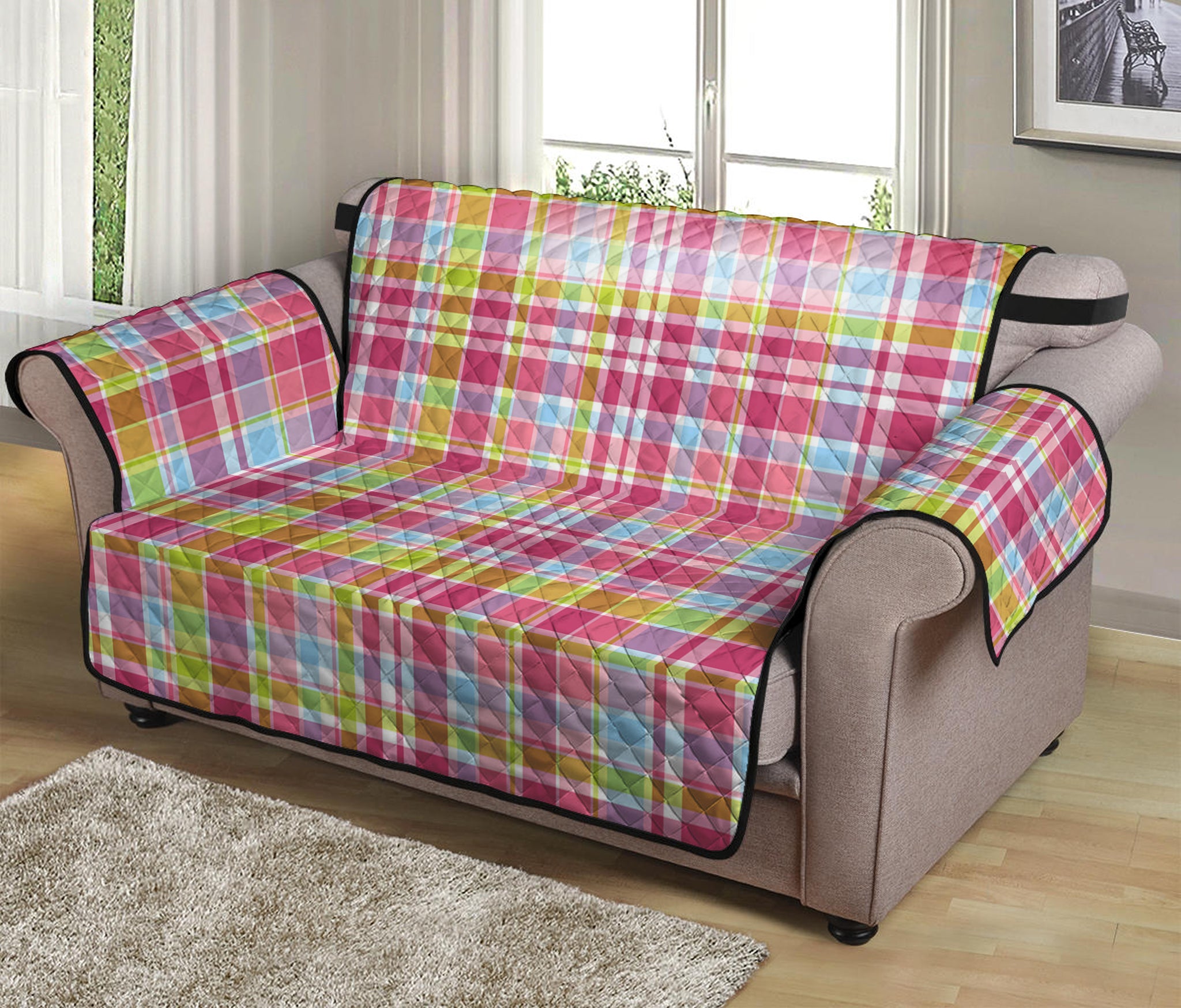 Cotton Candy Pastel Plaid Pattern Print Loveseat Protector