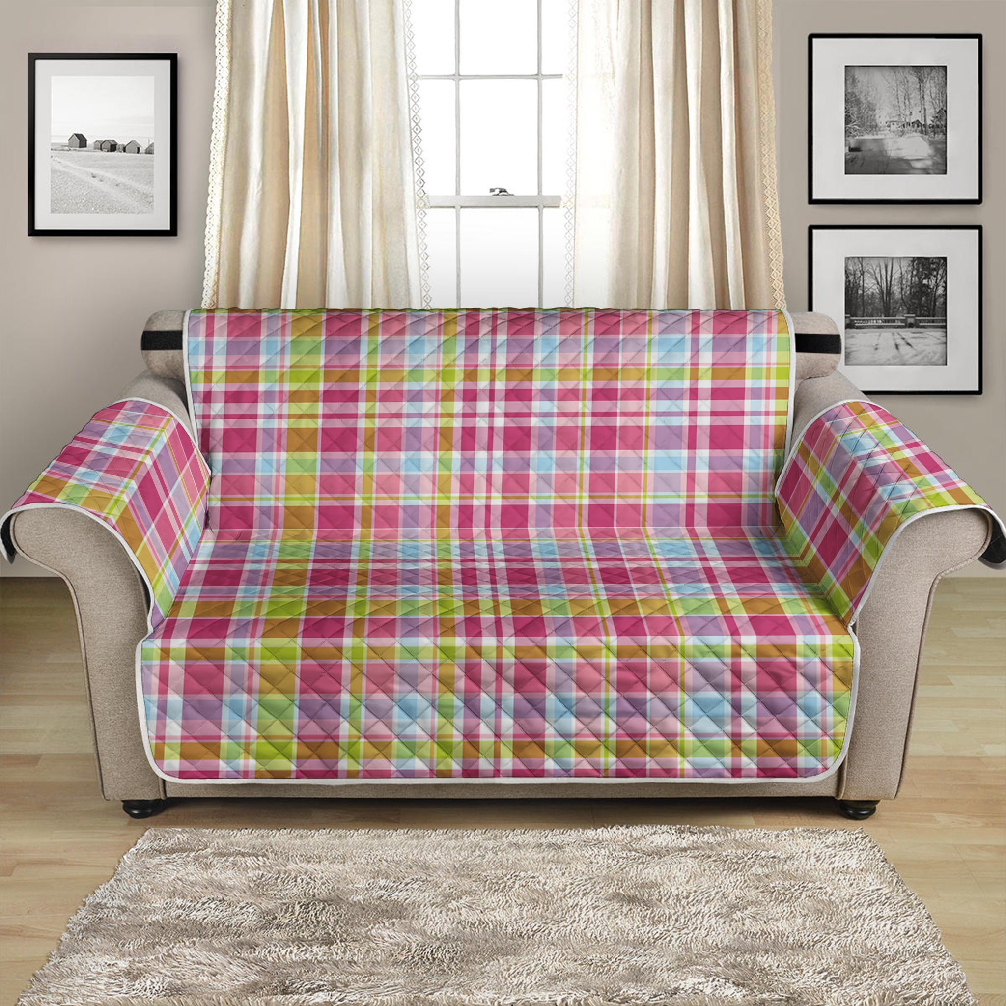 Cotton Candy Pastel Plaid Pattern Print Loveseat Protector