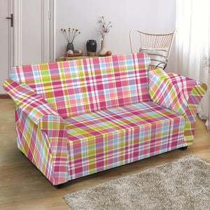 Cotton Candy Pastel Plaid Pattern Print Loveseat Slipcover