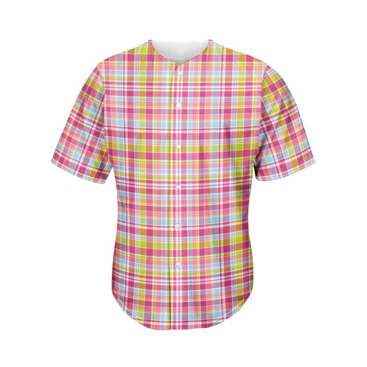 Cotton Candy Pastel Plaid Pattern Print Men's Baseball Jersey