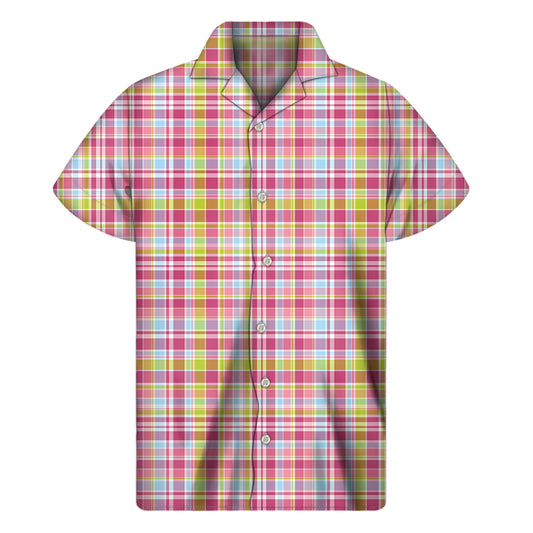 Cotton Candy Pastel Plaid Pattern Print Men's Short Sleeve Shirt