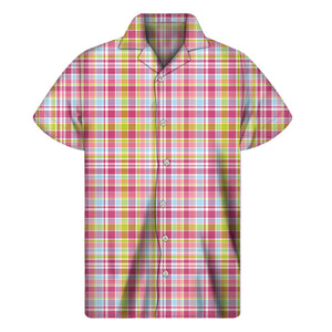 Cotton Candy Pastel Plaid Pattern Print Men's Short Sleeve Shirt