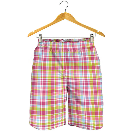 Cotton Candy Pastel Plaid Pattern Print Men's Shorts