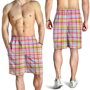 Cotton Candy Pastel Plaid Pattern Print Men's Shorts