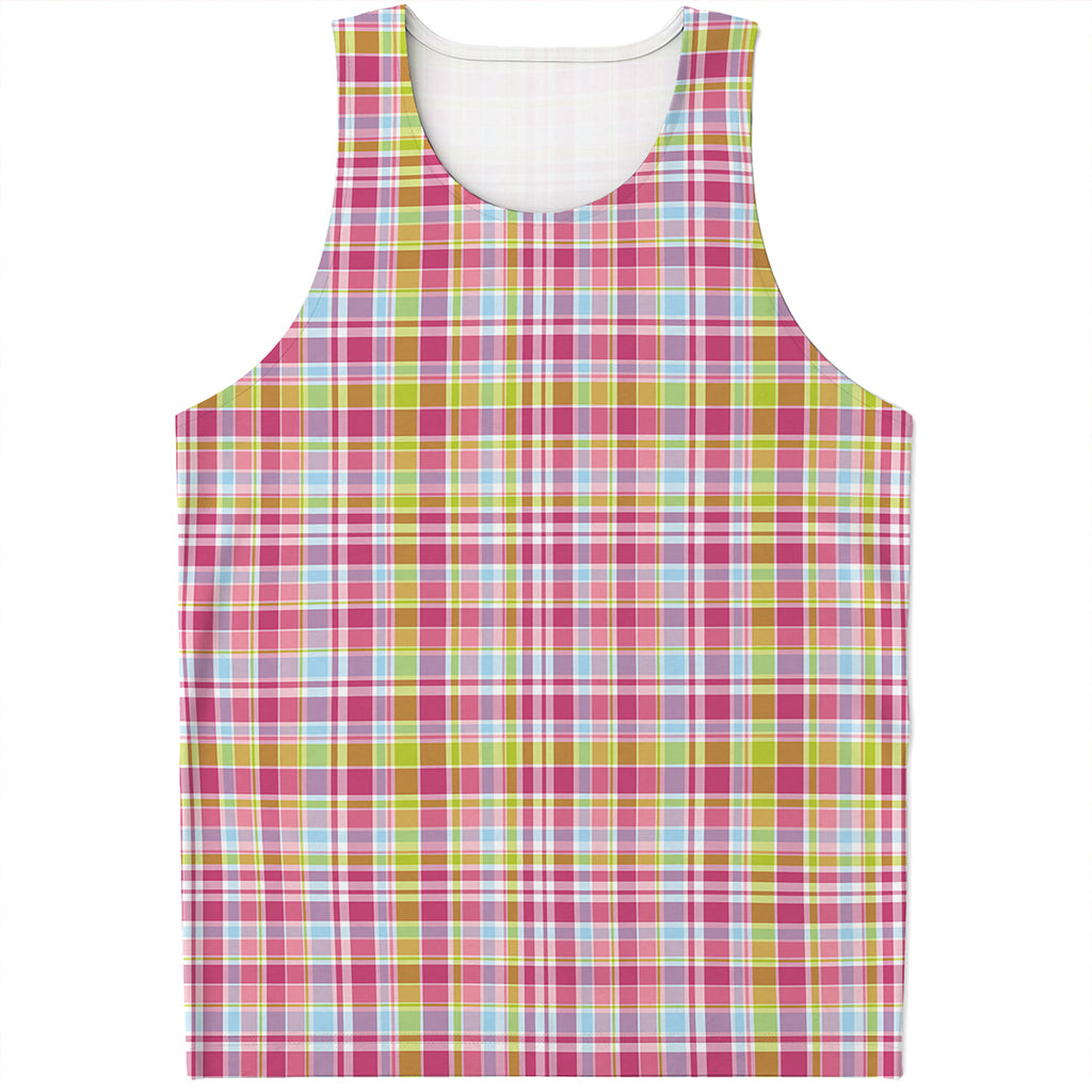 Cotton Candy Pastel Plaid Pattern Print Men's Tank Top