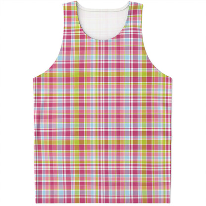 Cotton Candy Pastel Plaid Pattern Print Men's Tank Top