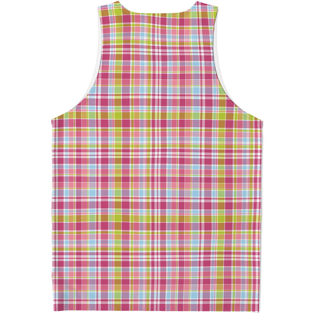 Cotton Candy Pastel Plaid Pattern Print Men's Tank Top