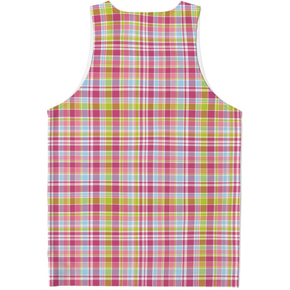 Cotton Candy Pastel Plaid Pattern Print Men's Tank Top