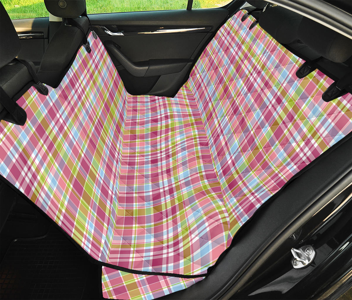 Cotton Candy Pastel Plaid Pattern Print Pet Car Back Seat Cover