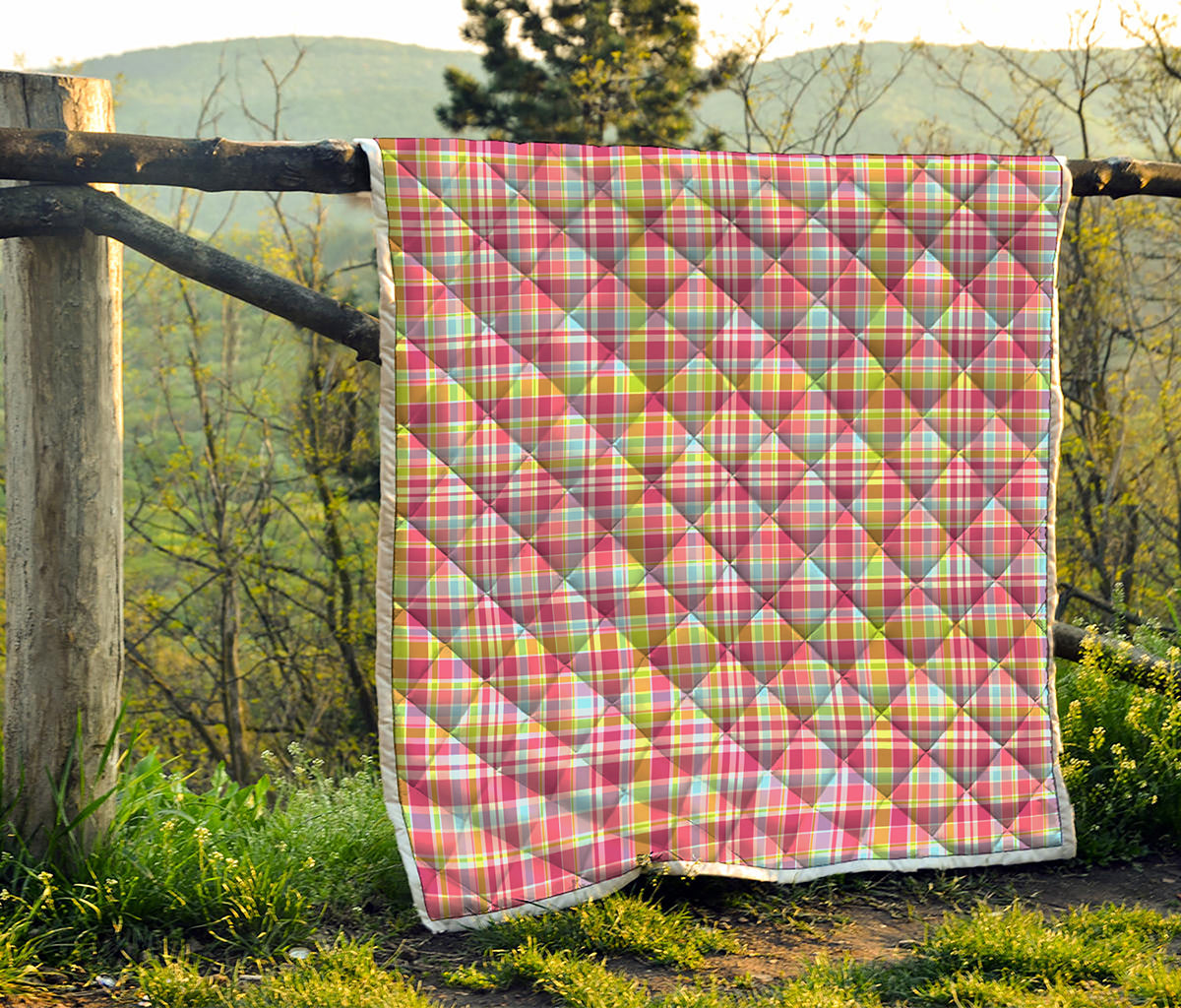 Cotton Candy Pastel Plaid Pattern Print Quilt