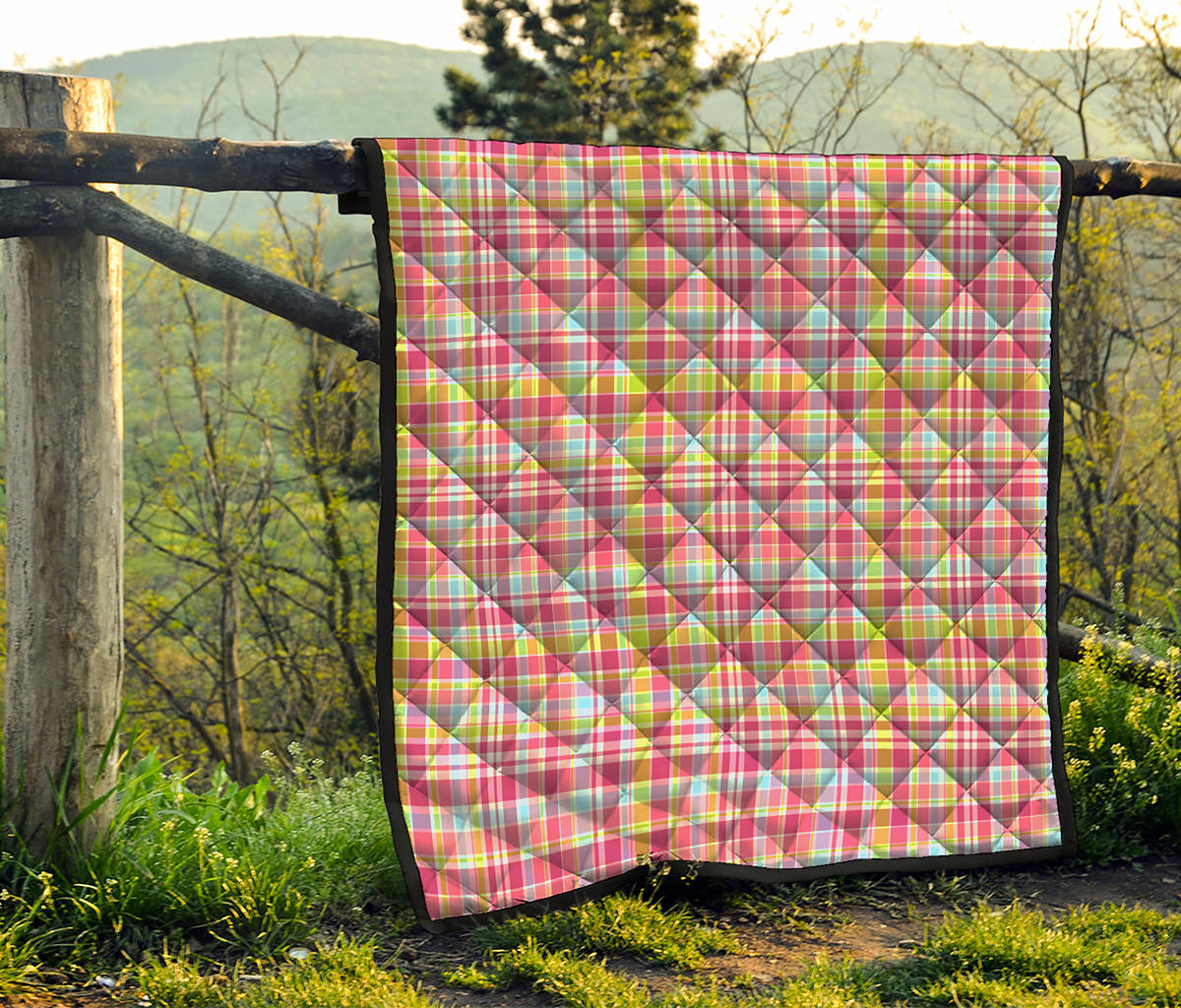 Cotton Candy Pastel Plaid Pattern Print Quilt