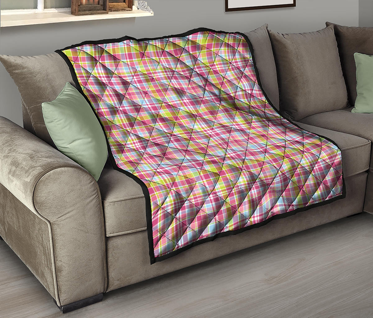 Cotton Candy Pastel Plaid Pattern Print Quilt