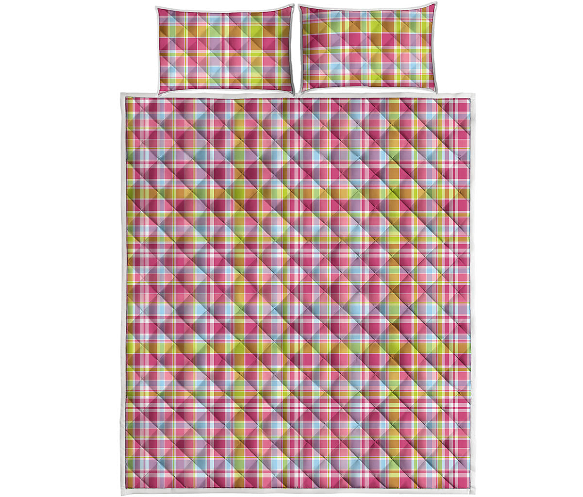 Cotton Candy Pastel Plaid Pattern Print Quilt Bed Set