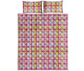 Cotton Candy Pastel Plaid Pattern Print Quilt Bed Set