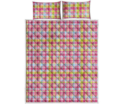 Cotton Candy Pastel Plaid Pattern Print Quilt Bed Set