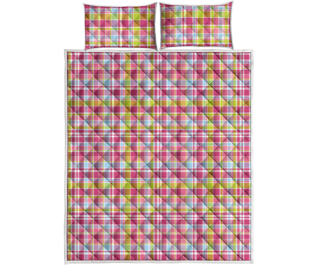 Cotton Candy Pastel Plaid Pattern Print Quilt Bed Set