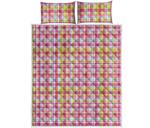 Cotton Candy Pastel Plaid Pattern Print Quilt Bed Set