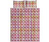 Cotton Candy Pastel Plaid Pattern Print Quilt Bed Set