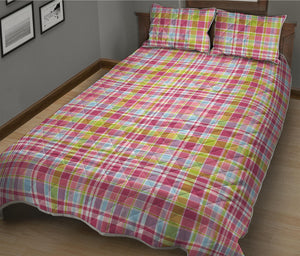 Cotton Candy Pastel Plaid Pattern Print Quilt Bed Set