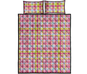 Cotton Candy Pastel Plaid Pattern Print Quilt Bed Set