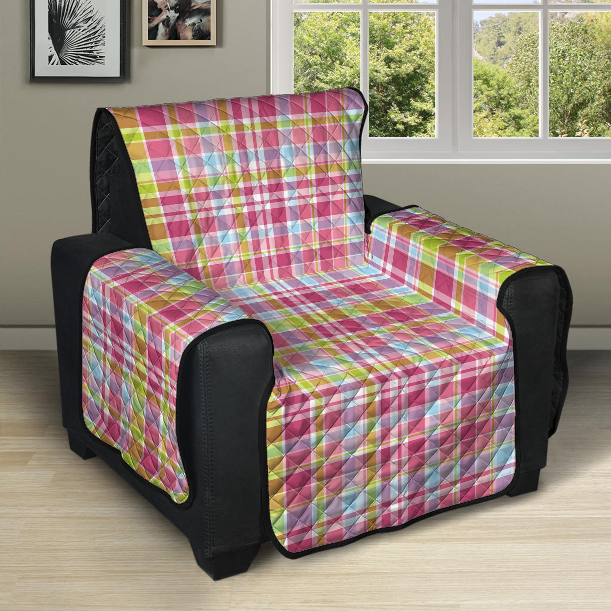 Cotton Candy Pastel Plaid Pattern Print Recliner Protector