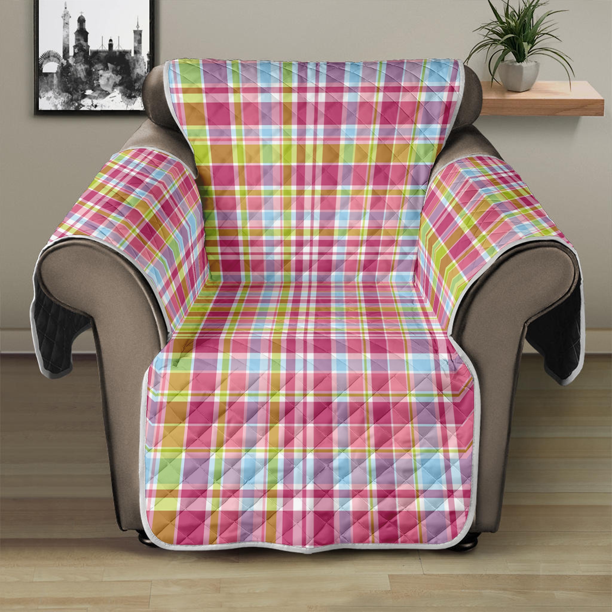 Cotton Candy Pastel Plaid Pattern Print Recliner Protector