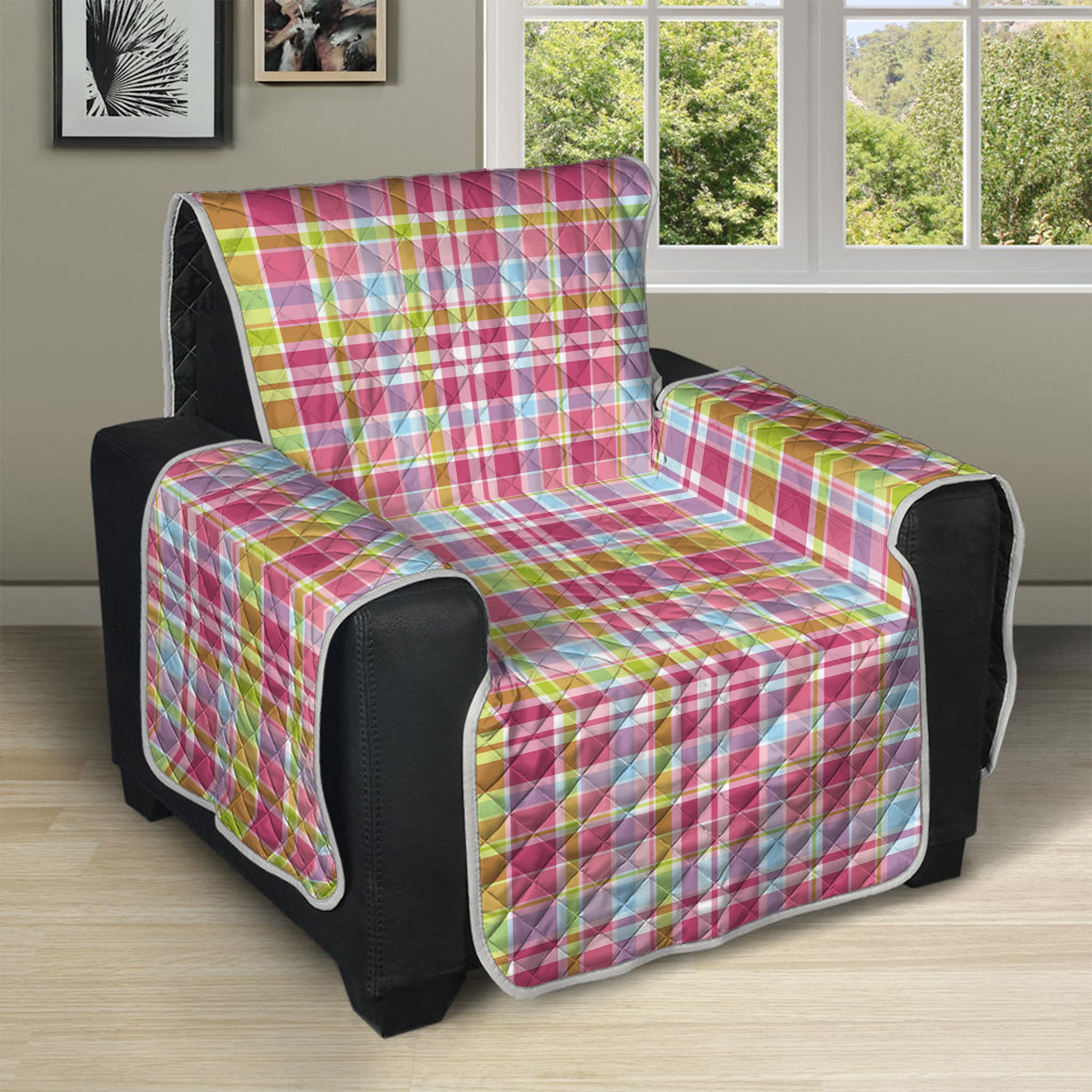 Cotton Candy Pastel Plaid Pattern Print Recliner Protector