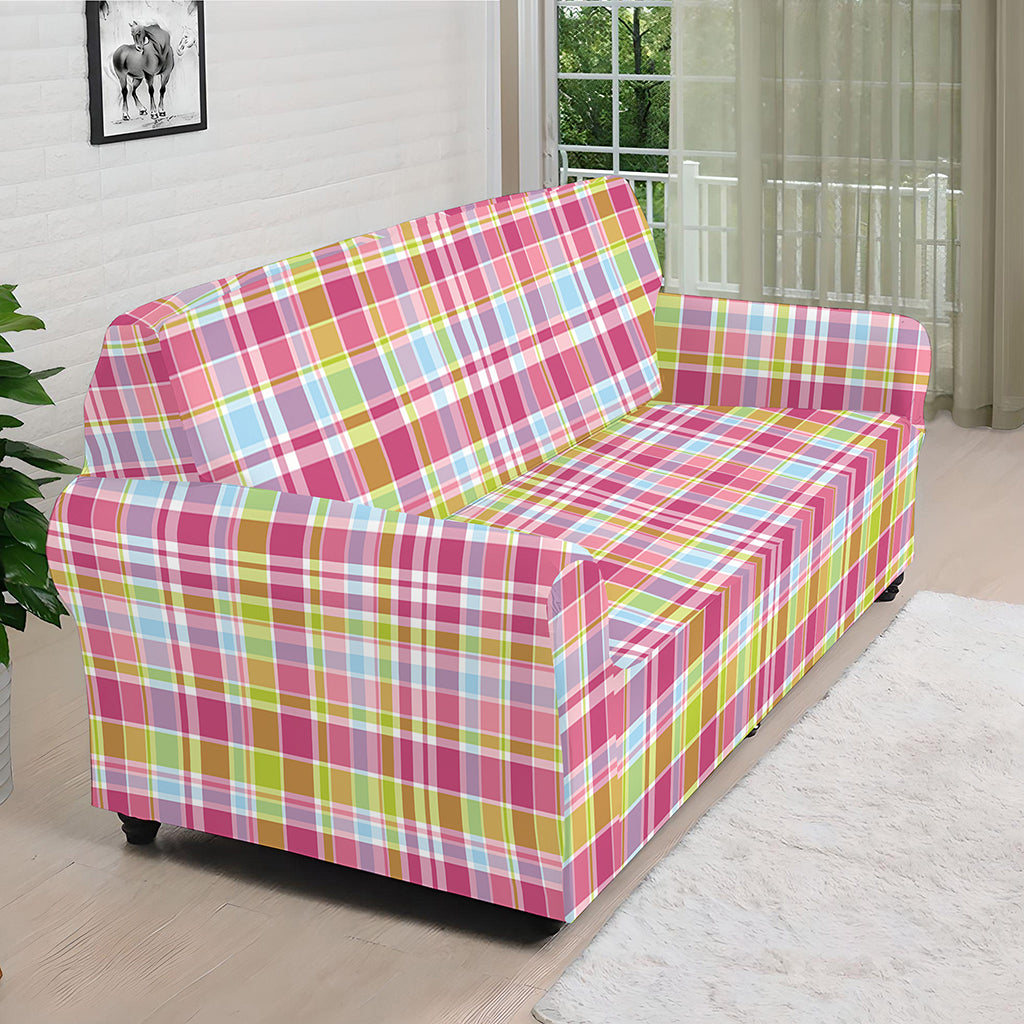 Cotton Candy Pastel Plaid Pattern Print Sofa Cover