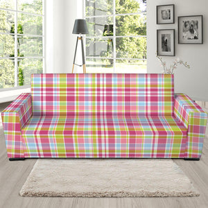 Cotton Candy Pastel Plaid Pattern Print Sofa Slipcover