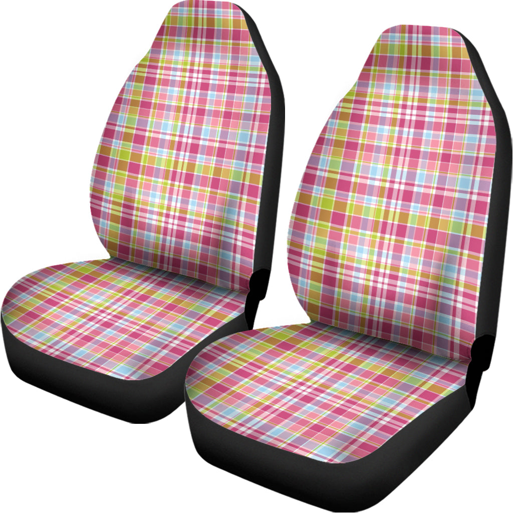 Cotton Candy Pastel Plaid Pattern Print Universal Fit Car Seat Covers