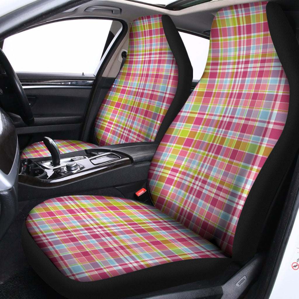 Cotton Candy Pastel Plaid Pattern Print Universal Fit Car Seat Covers