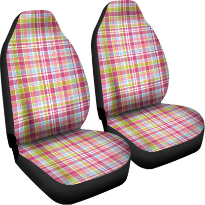Cotton Candy Pastel Plaid Pattern Print Universal Fit Car Seat Covers
