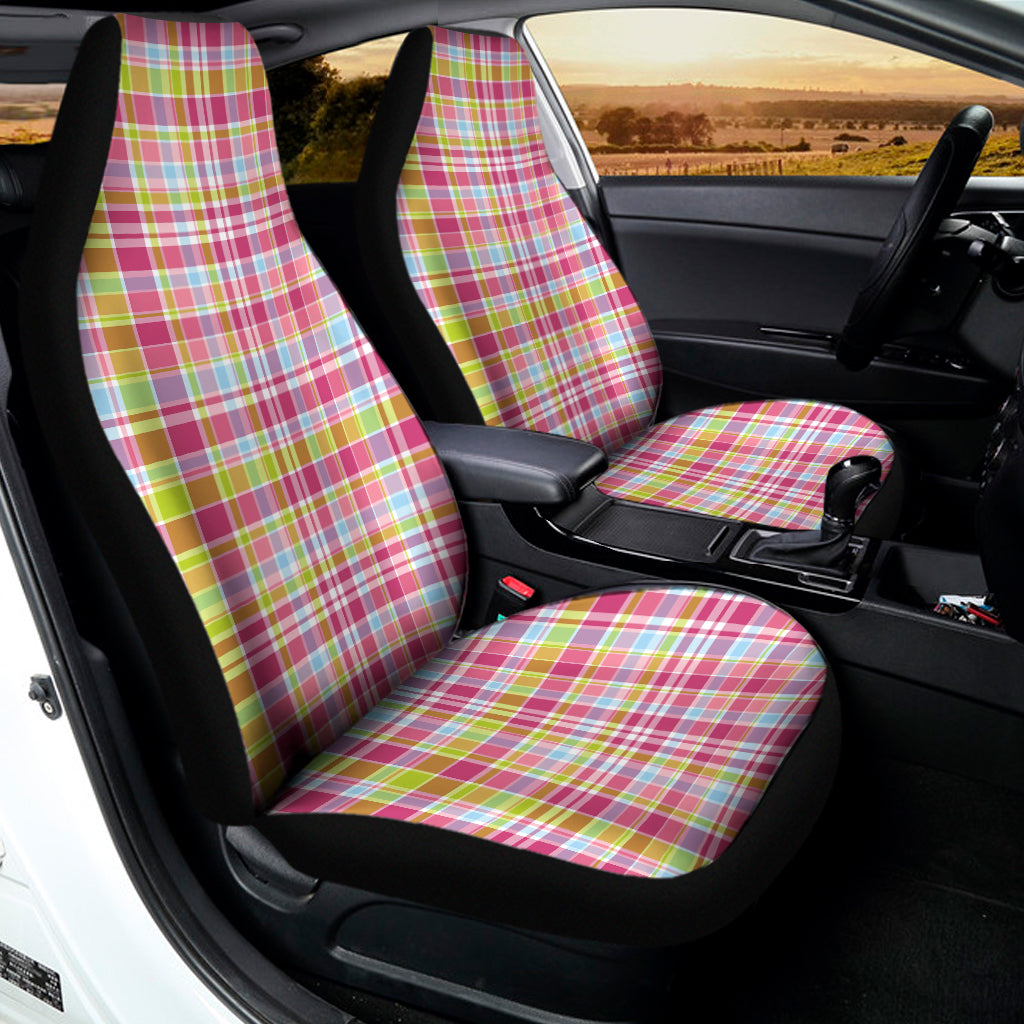 Cotton Candy Pastel Plaid Pattern Print Universal Fit Car Seat Covers