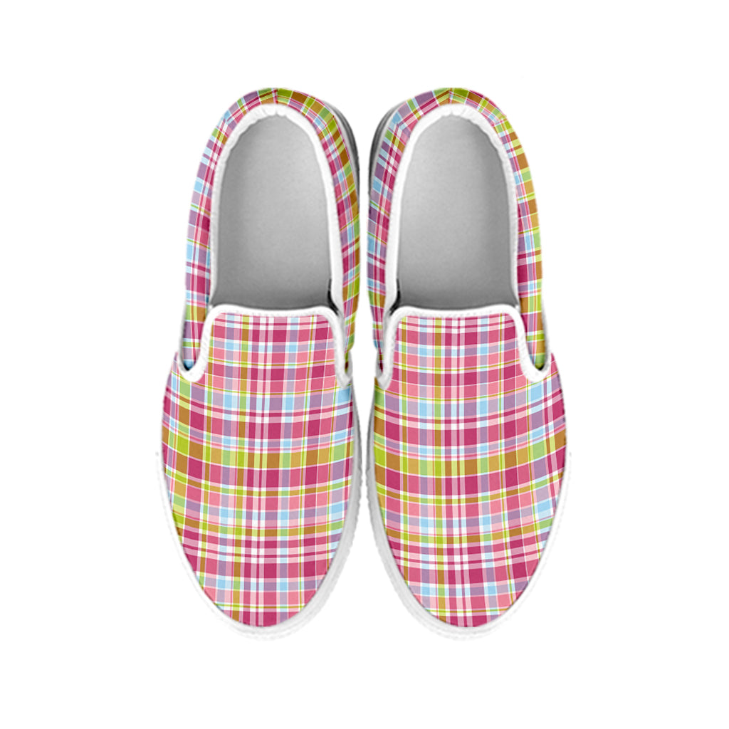 Cotton Candy Pastel Plaid Pattern Print White Slip On Shoes