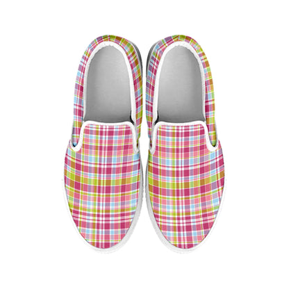 Cotton Candy Pastel Plaid Pattern Print White Slip On Shoes