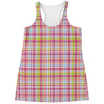 Cotton Candy Pastel Plaid Pattern Print Women's Racerback Tank Top