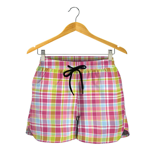 Cotton Candy Pastel Plaid Pattern Print Women's Shorts