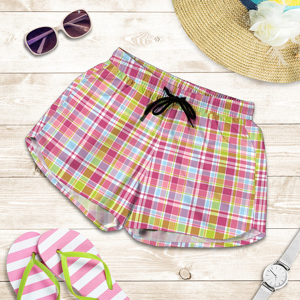 Cotton Candy Pastel Plaid Pattern Print Women's Shorts