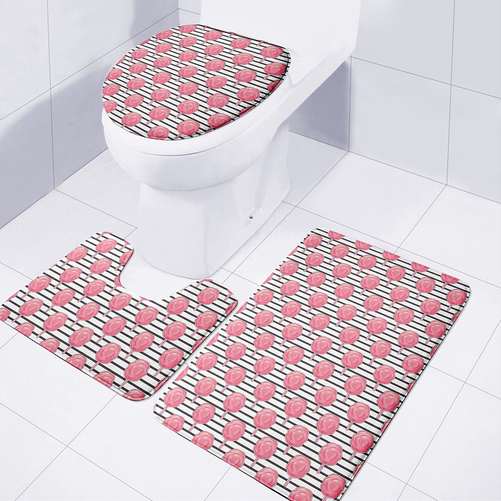 Cotton Candy Striped Pattern Print 3 Piece Bath Mat Set